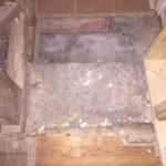 The left side of the original threshold, ground down to allow for installation of flooring installed in 1947